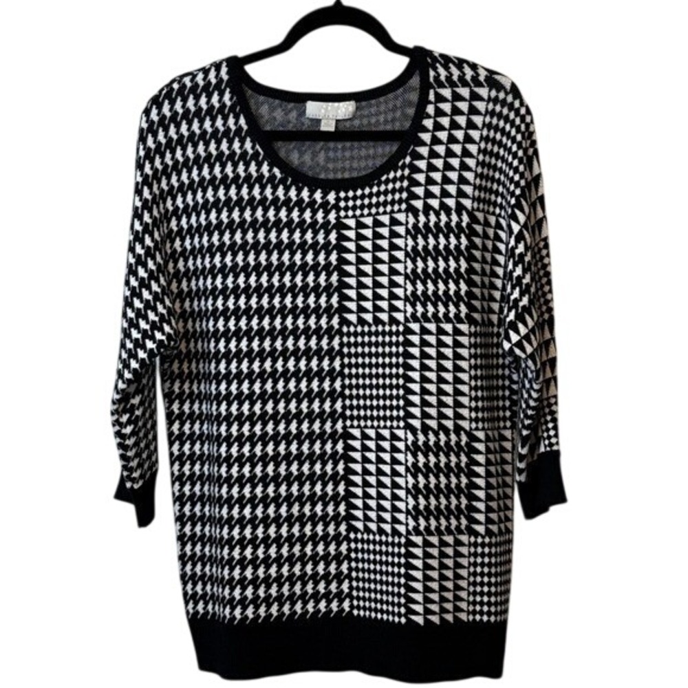 ✨Carolyn Taylor Sweater Sz Dolman 3/4 Sleeves Pullover Black/White Workwear XL #